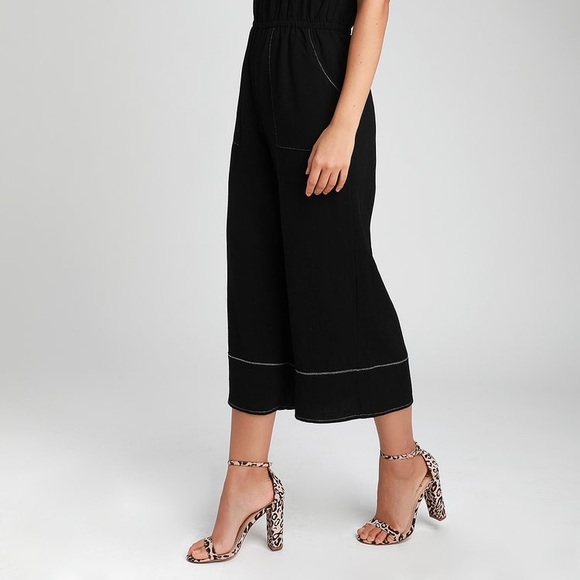 ORLEE BLACK CONTRAST STITCH CULOTTE JUMPSUIT - Picture 3 of 4